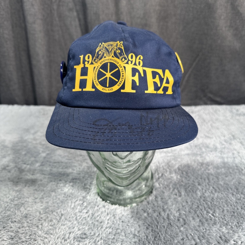 VTG Teamsters Ball Cap Hat Adjustable Signed by Jimmy Hoffa W/ Pins Snapback